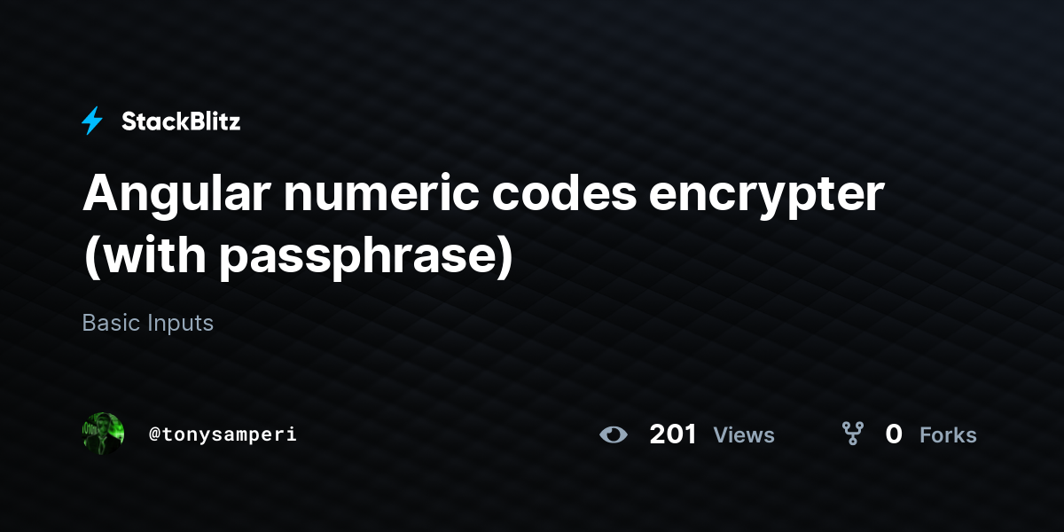 Angular numeric codes encrypter (with passphrase) StackBlitz