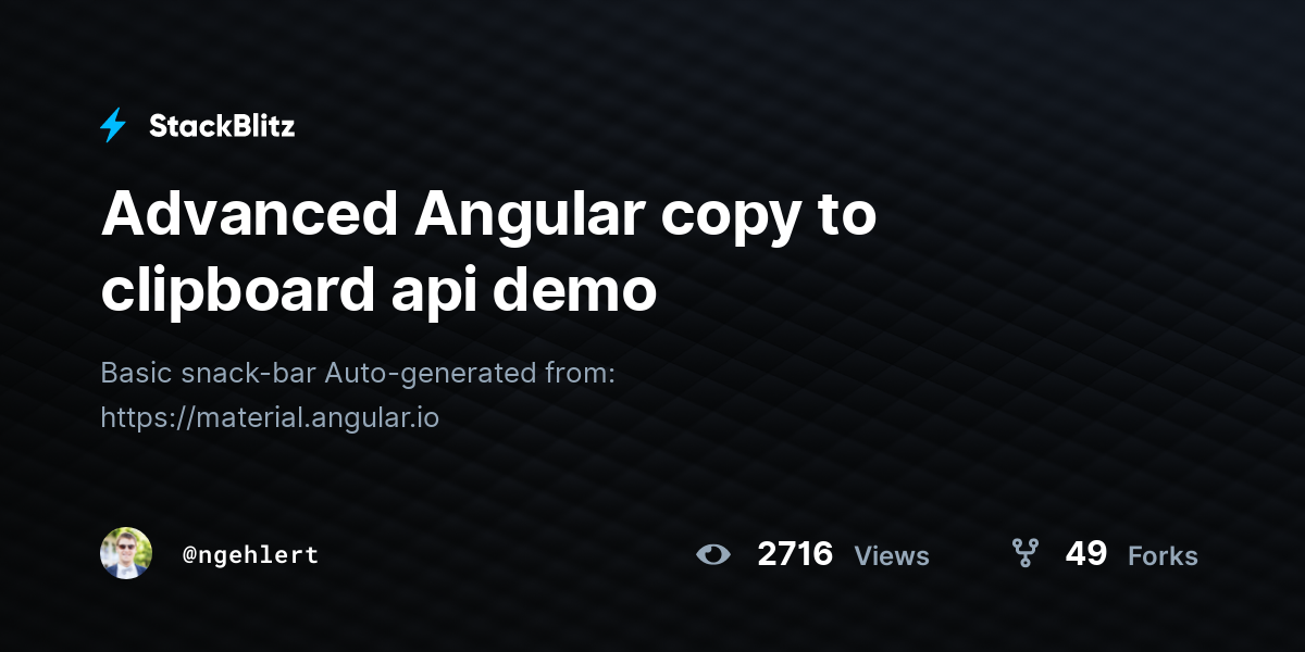 Advanced Angular copy to clipboard api demo StackBlitz