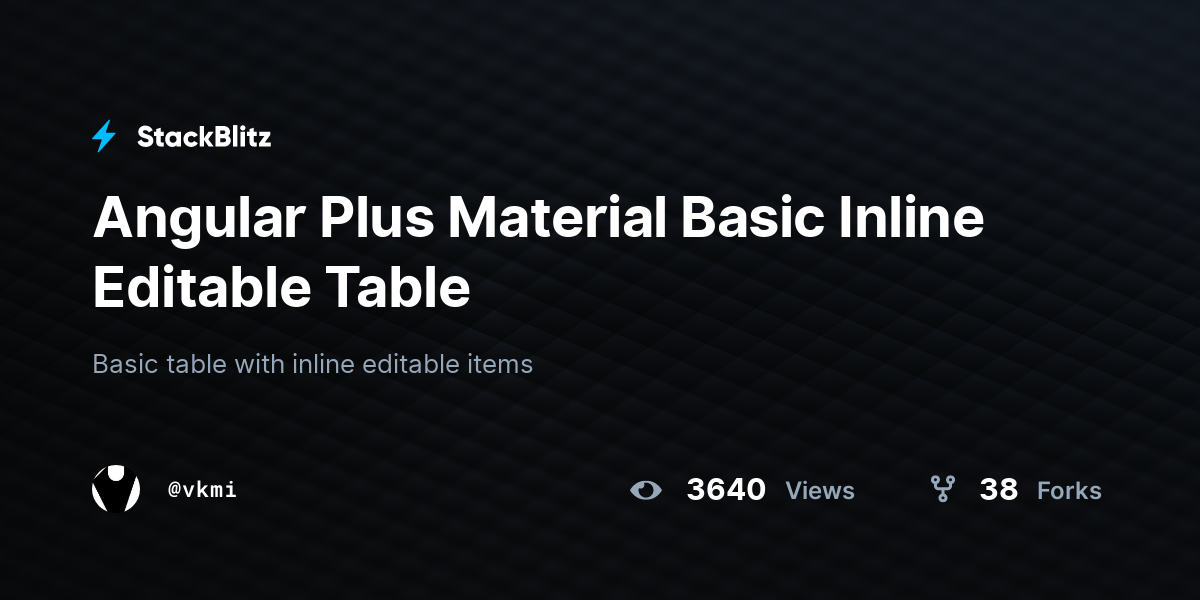 Angular Plus Material Basic Inline Editable Table StackBlitz