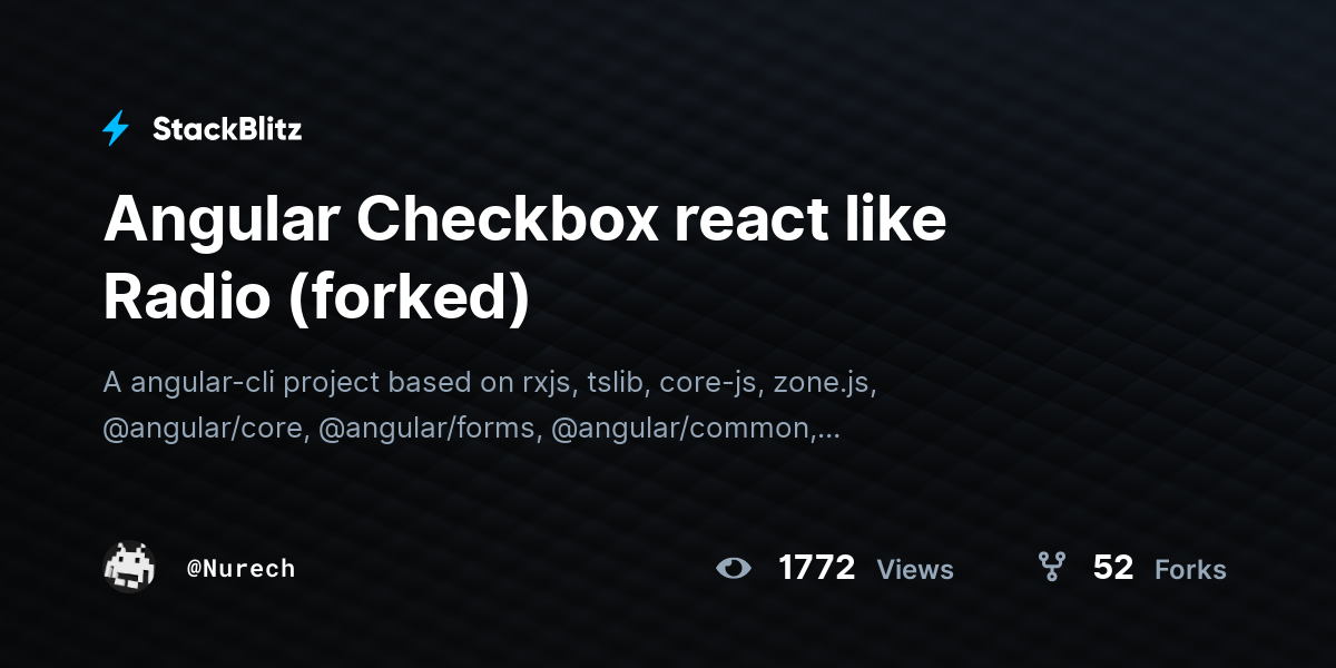 Angular Checkbox react like Radio (forked) - StackBlitz