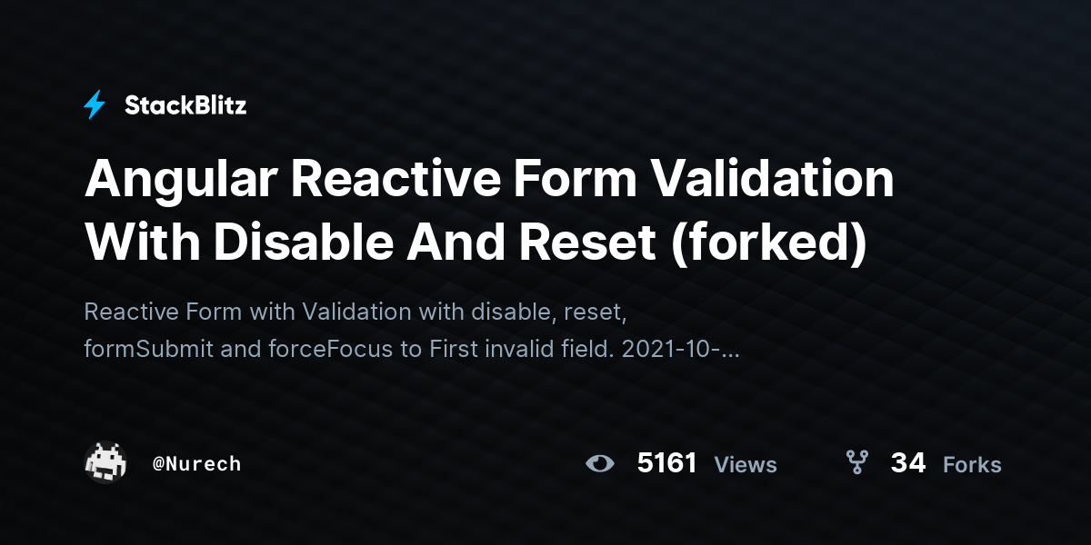 Angular Reactive Form Validation With Disable And Reset (forked ...