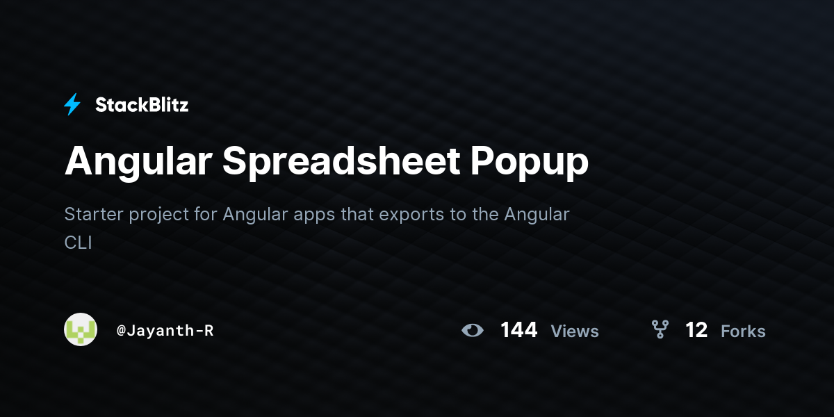 Angular Spreadsheet Popup - StackBlitz