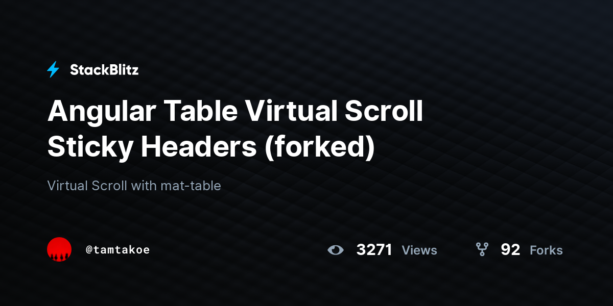 Angular Table Virtual Scroll Sticky Headers (forked) - StackBlitz