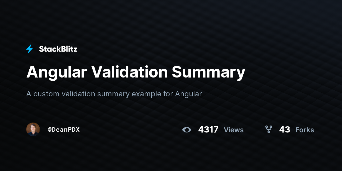 Angular Validation Summary - StackBlitz