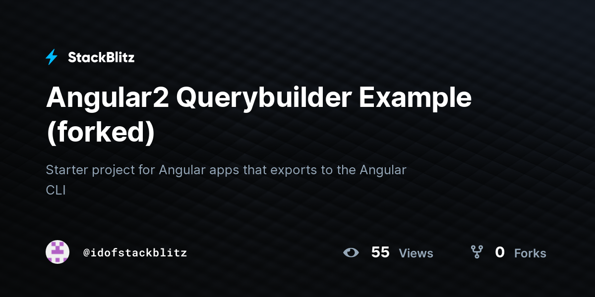 Angular2 Querybuilder Example (forked) - StackBlitz