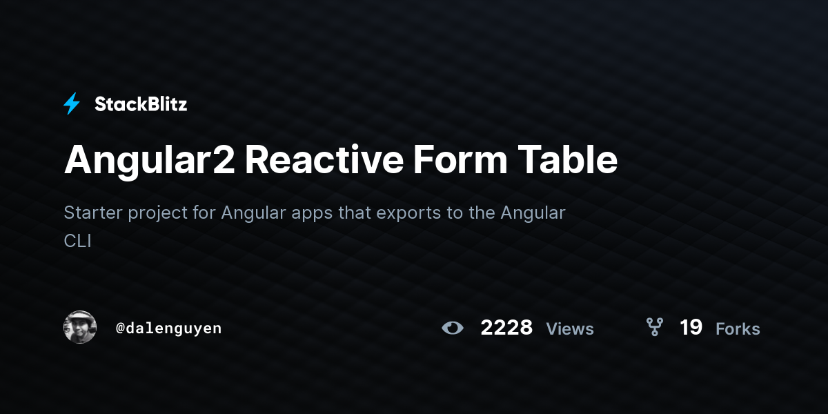 Angular2 Reactive Form Table - StackBlitz