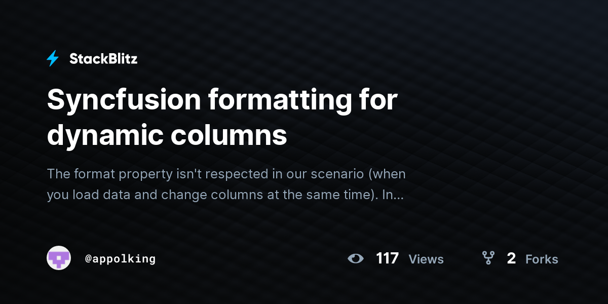 Syncfusion formatting for dynamic columns - StackBlitz