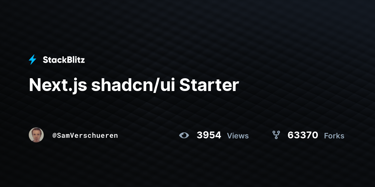 Next.js shadcn/ui Starter - StackBlitz