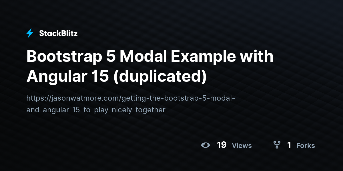 Bootstrap 5 Modal Example with Angular 15 (duplicated) - StackBlitz
