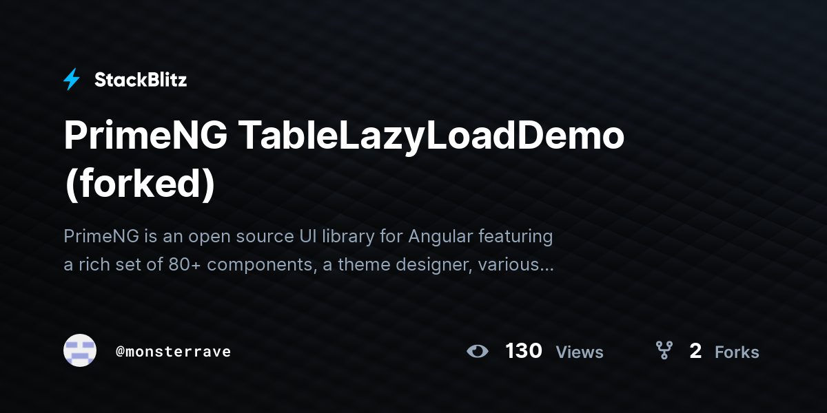 PrimeNG TableLazyLoadDemo (forked) - StackBlitz