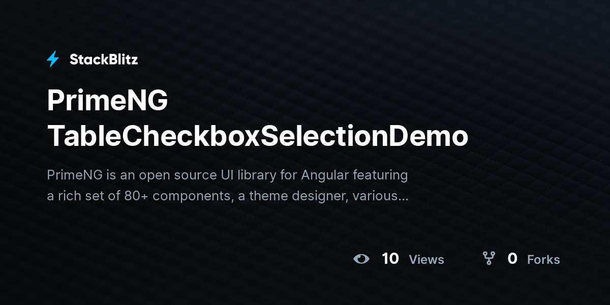PrimeNG TableCheckboxSelectionDemo - StackBlitz