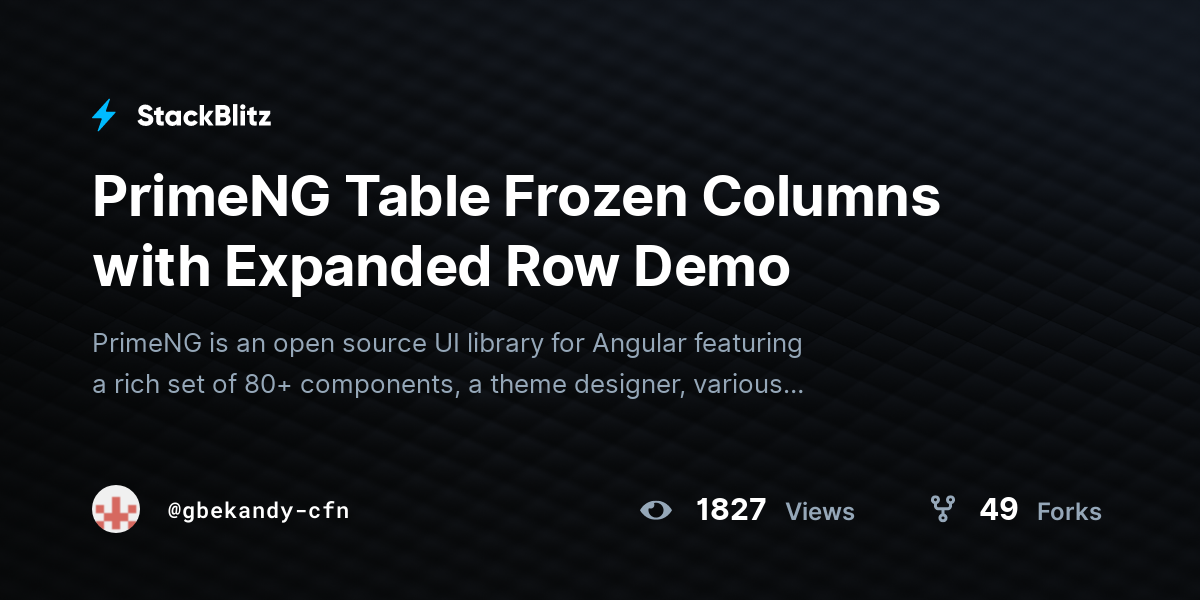 PrimeNG Table Frozen Columns with Expanded Row Demo - StackBlitz