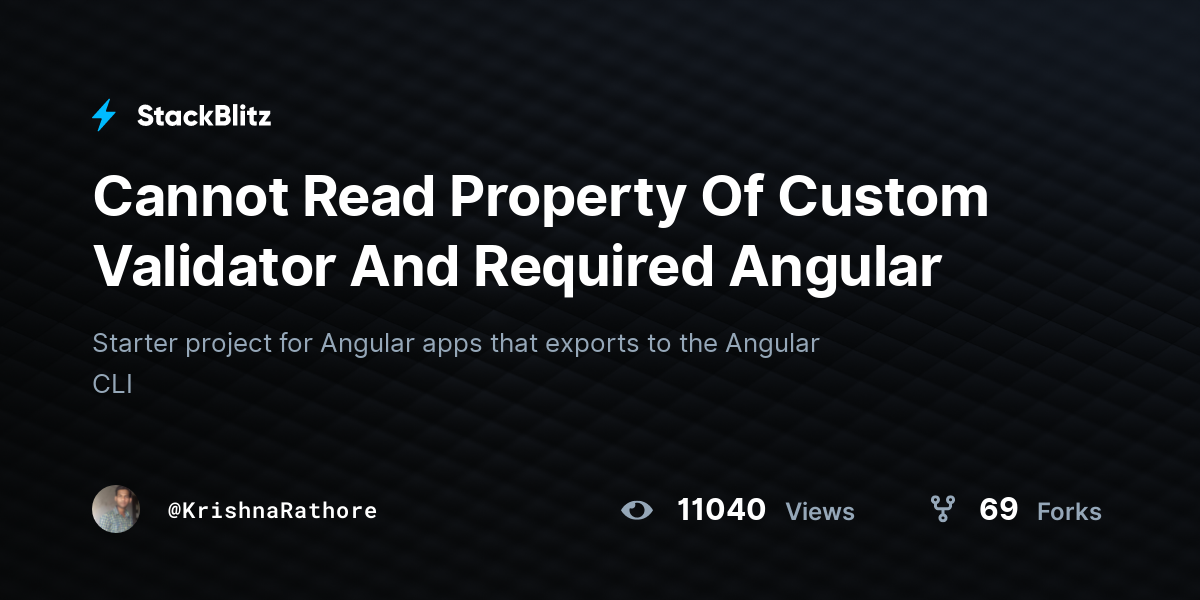Cannot Read Property Of Custom Validator And Required Angular - StackBlitz