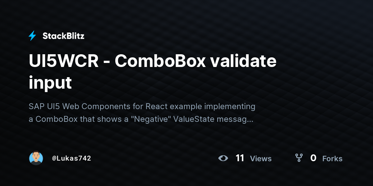 UI5WCR - ComboBox validate input - StackBlitz