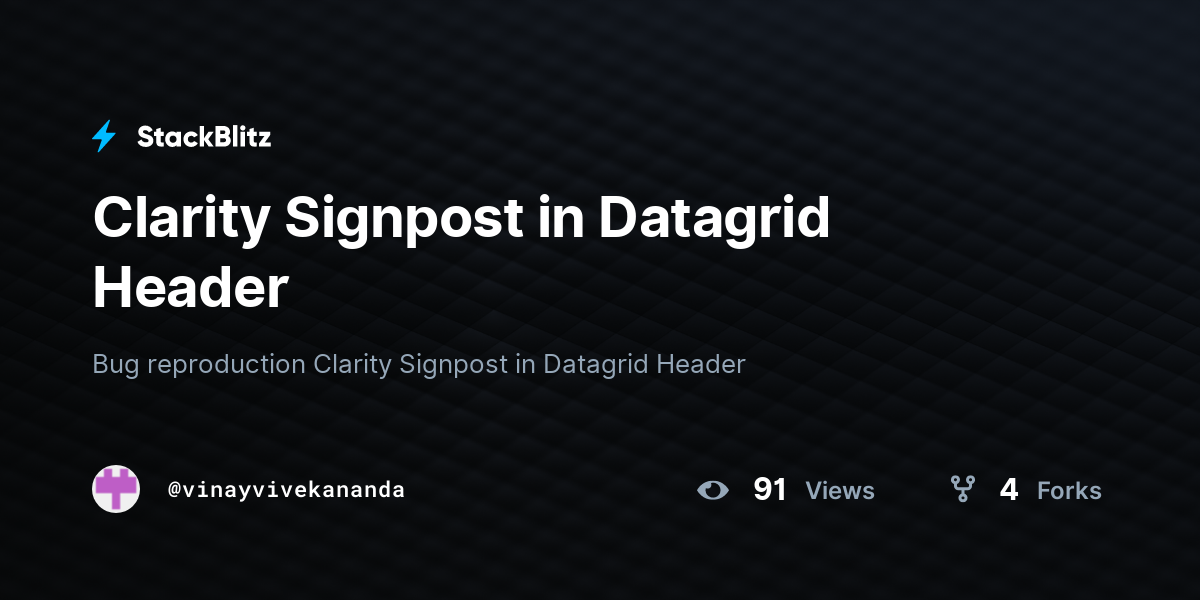 Clarity Signpost in Datagrid Header - StackBlitz