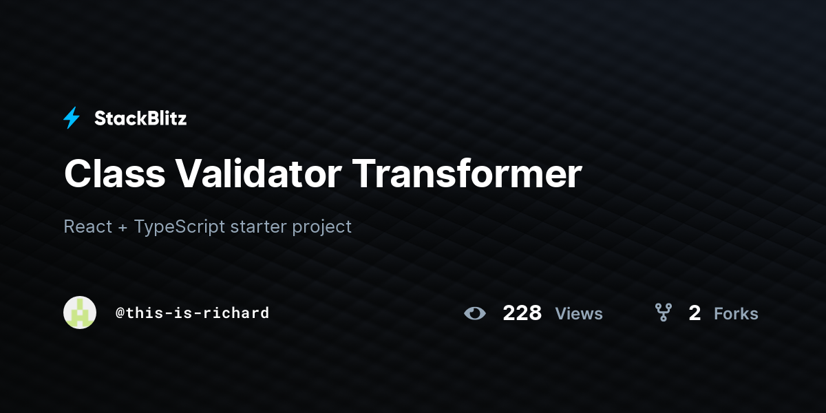 Class Validator Transformer - StackBlitz