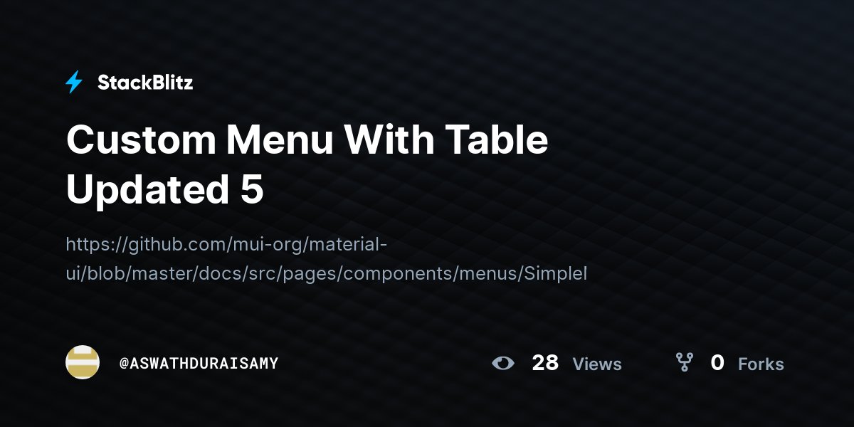 Custom Menu With Table Updated 5 - StackBlitz