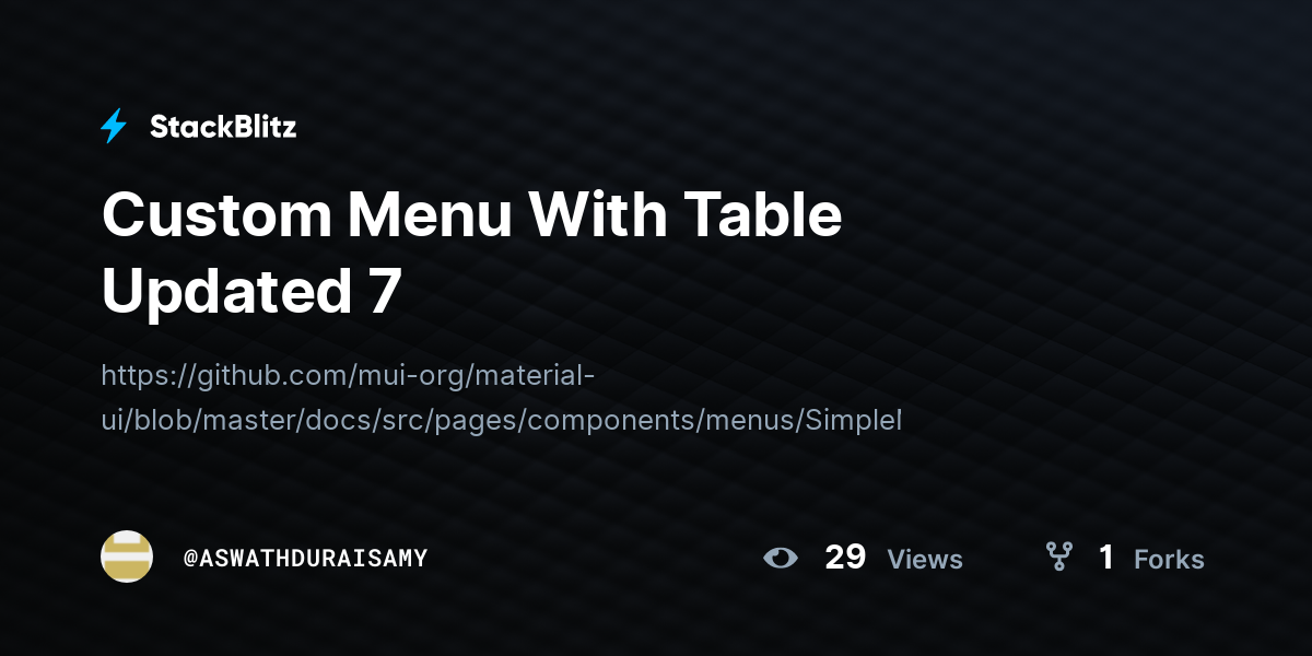 Custom Menu With Table Updated 7 - StackBlitz