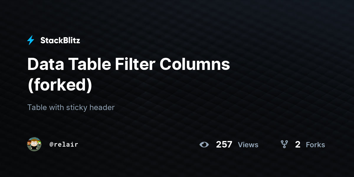 Data Table Filter Columns (forked) - StackBlitz