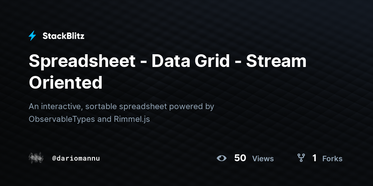 Spreadsheet - Data Grid - Stream Oriented - StackBlitz