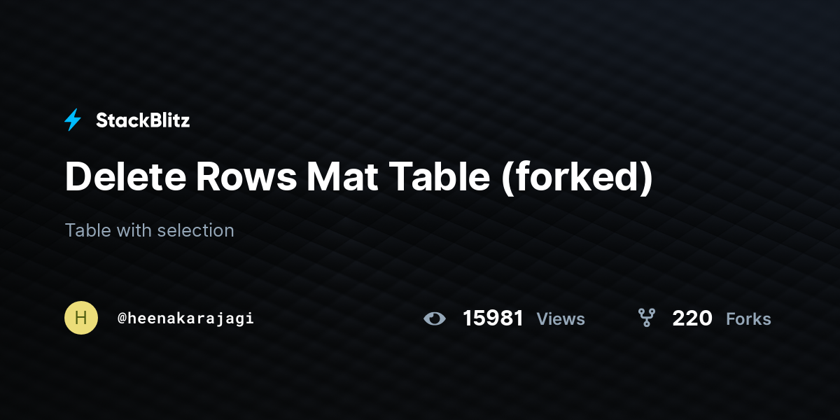 Delete Rows Mat Table (forked) - StackBlitz