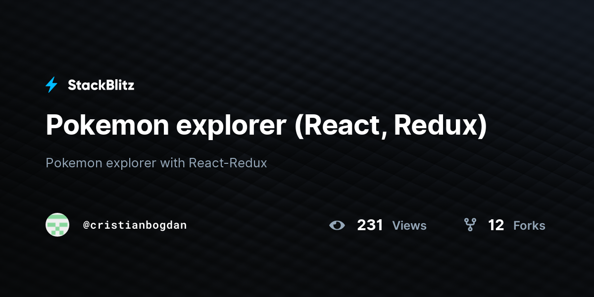 Pokemon explorer (React, Redux) - StackBlitz
