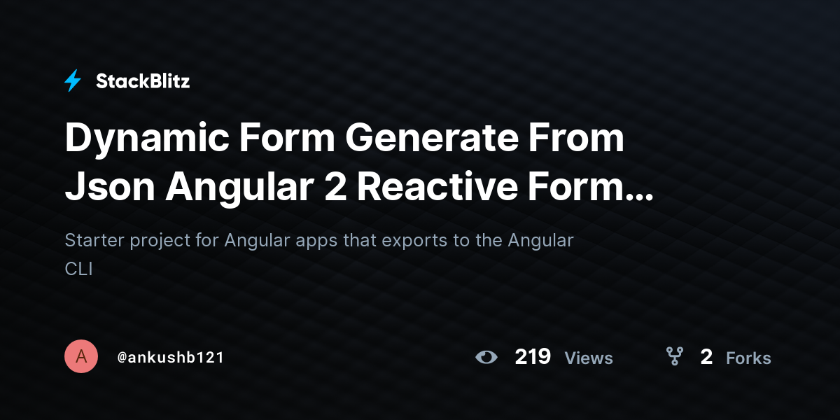Dynamic Form Generate From Json Angular 2 Reactive Form (forked ...