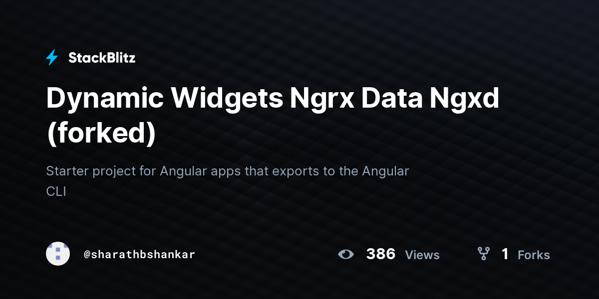 Dynamic Widgets Ngrx Data Ngxd (forked) - StackBlitz