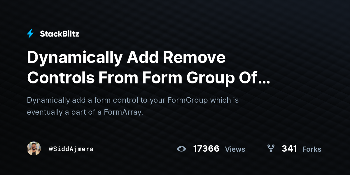 Dynamically Add Remove Controls From Form Group Of Form Array - StackBlitz