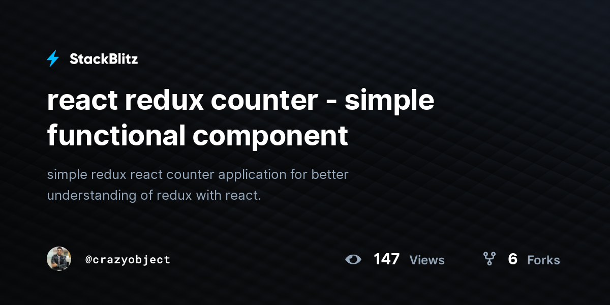 react redux counter - simple functional component - StackBlitz