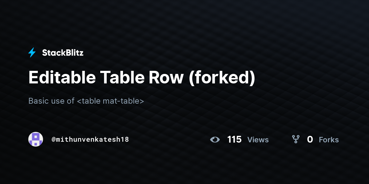 Editable Table Row (forked) StackBlitz