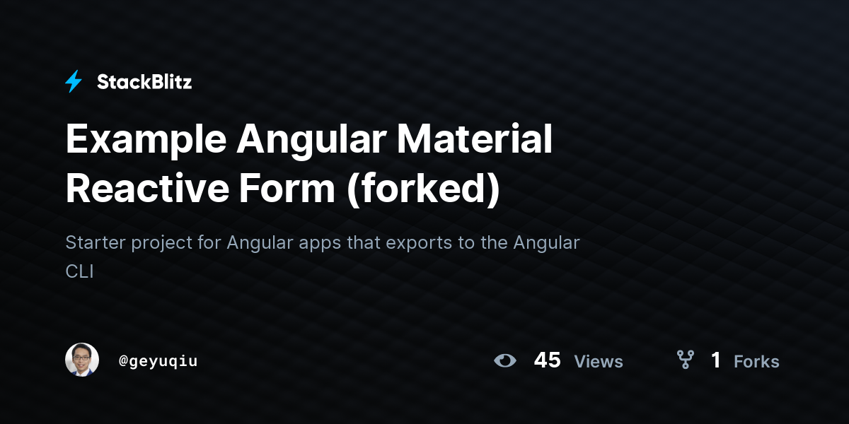 Example Angular Material Reactive Form (forked) - StackBlitz