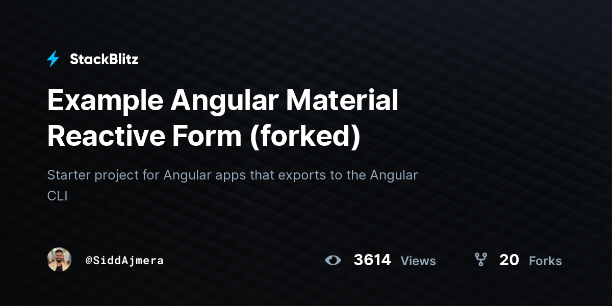 Example Angular Material Reactive Form (forked) - StackBlitz