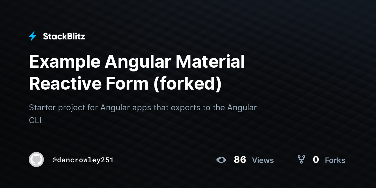 Example Angular Material Reactive Form (forked) - StackBlitz