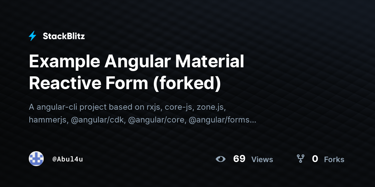 Example Angular Material Reactive Form (forked) - StackBlitz