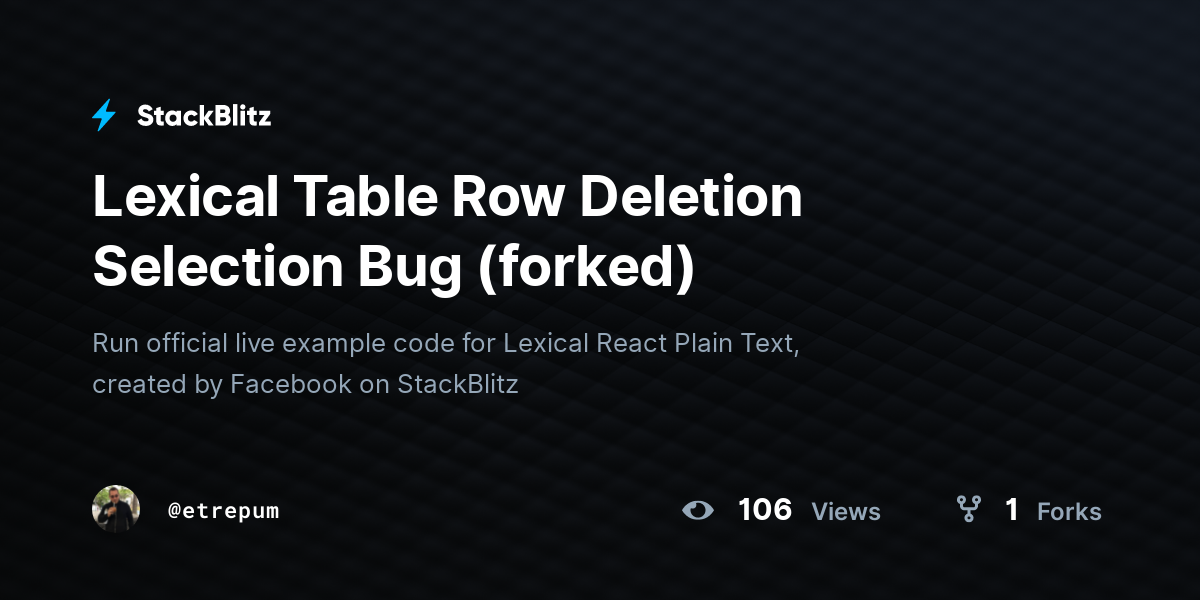 Lexical Table Row Deletion Selection Bug (forked) - StackBlitz