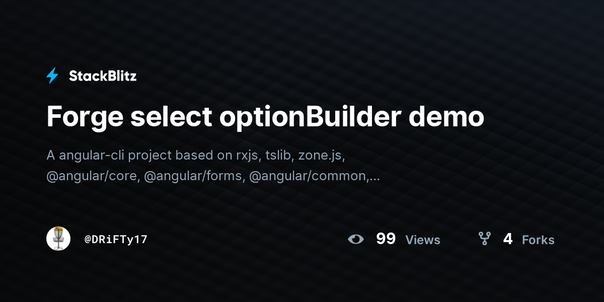 Forge select optionBuilder demo - StackBlitz