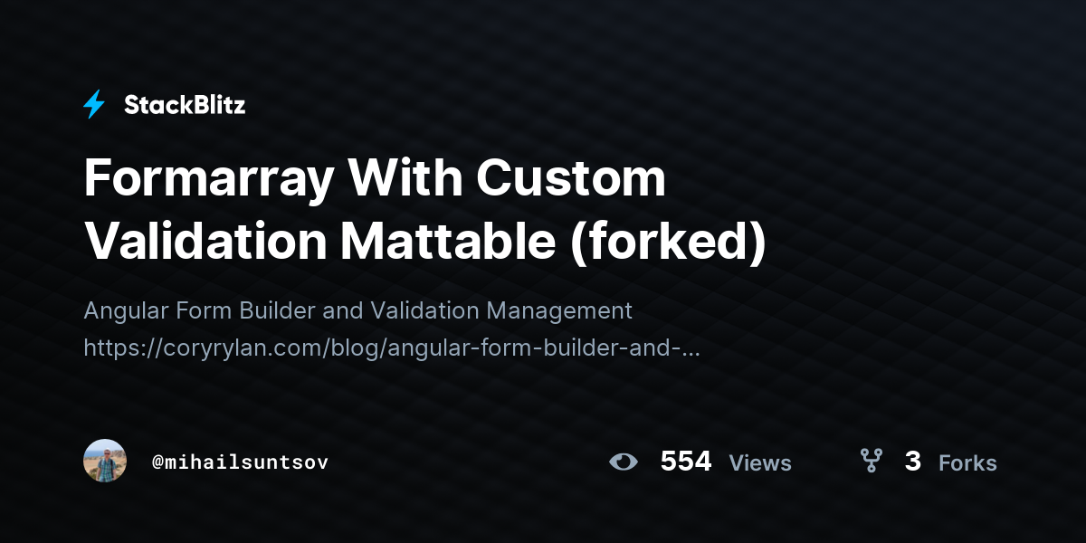 Formarray With Custom Validation Mattable (forked) - StackBlitz