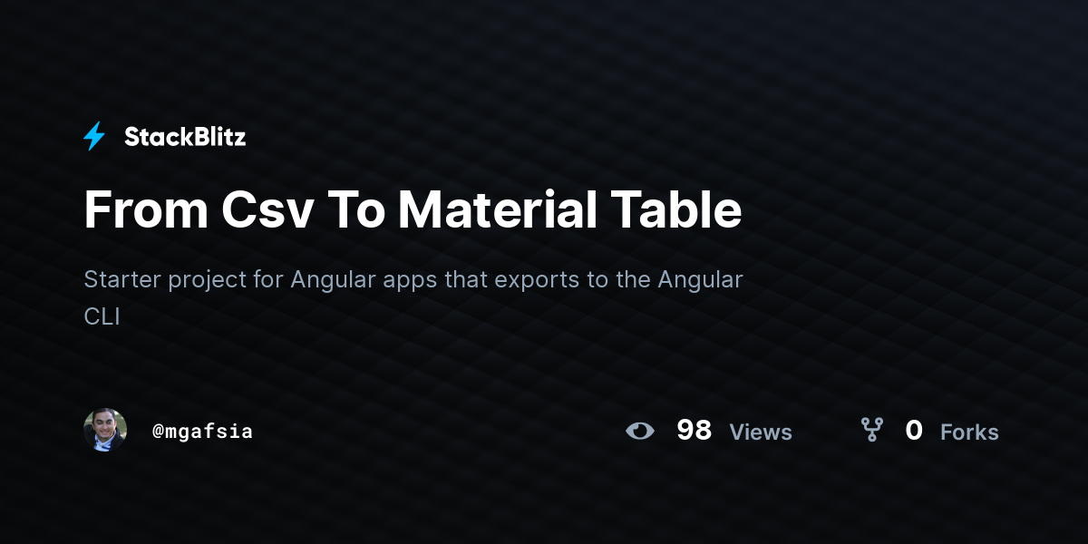 From Csv To Material Table - StackBlitz
