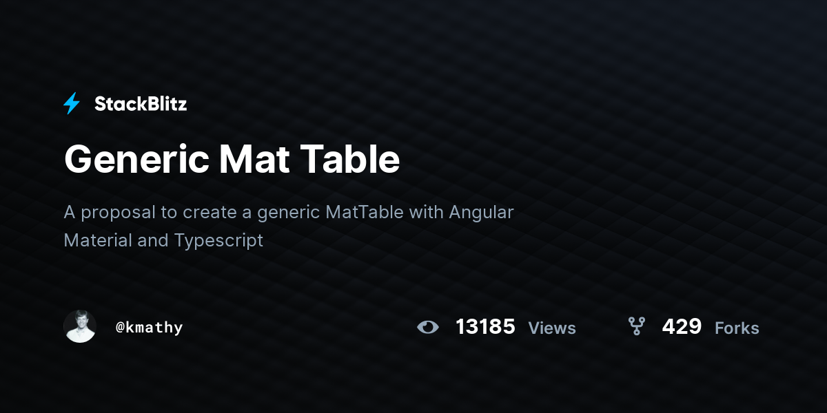 Generic Mat Table StackBlitz