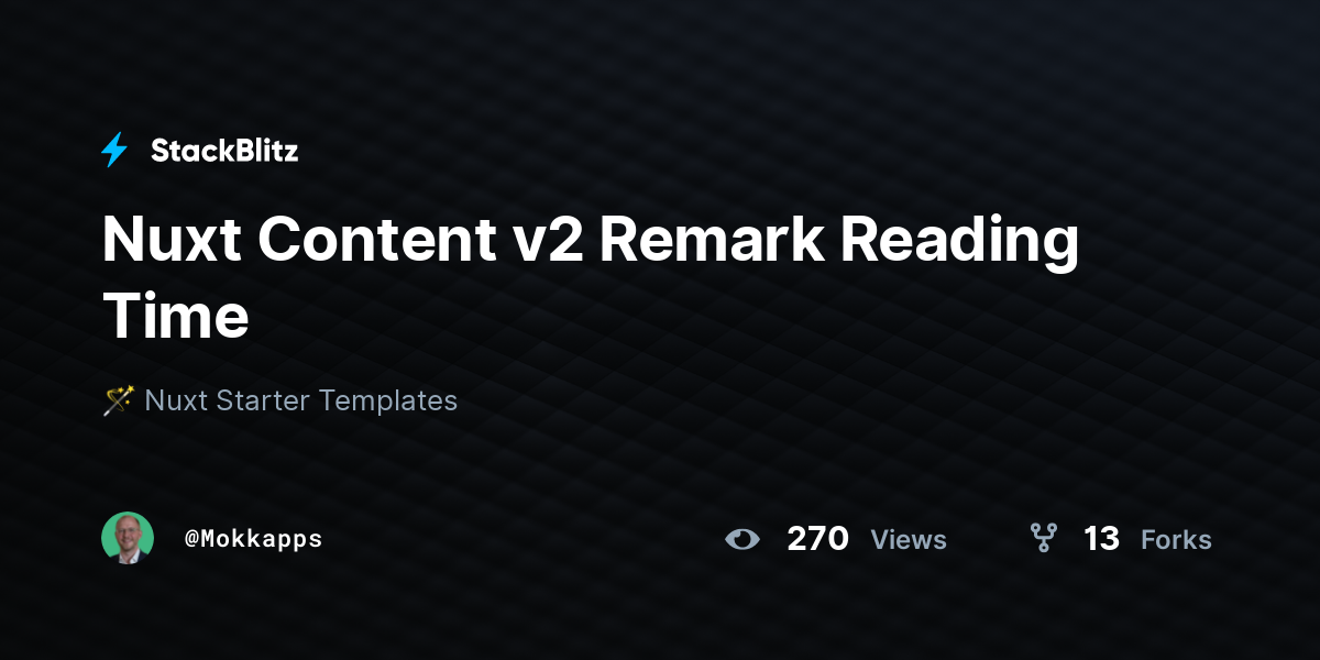Nuxt Content v2 Remark Reading Time - StackBlitz
