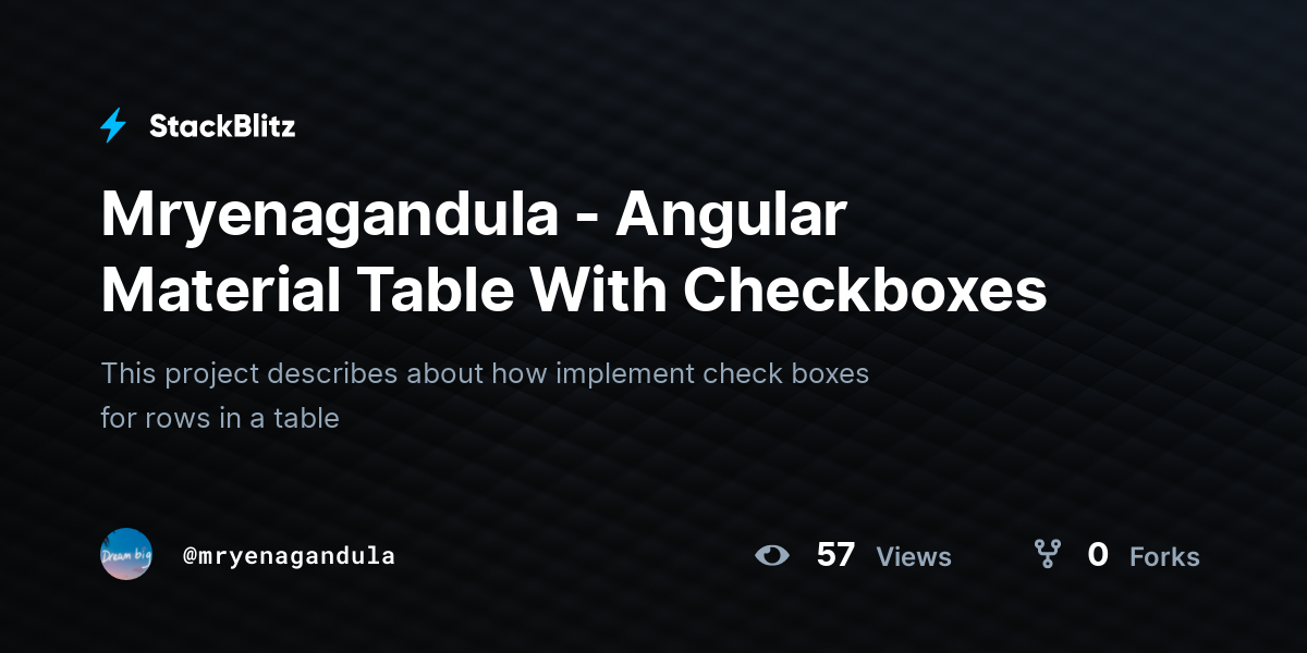Mryenagandula - Angular Material Table With Checkboxes - StackBlitz