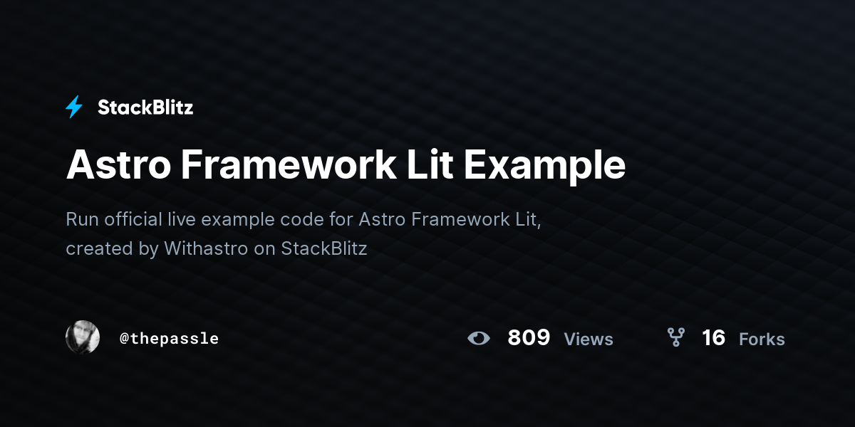 Astro Framework Lit Example - StackBlitz