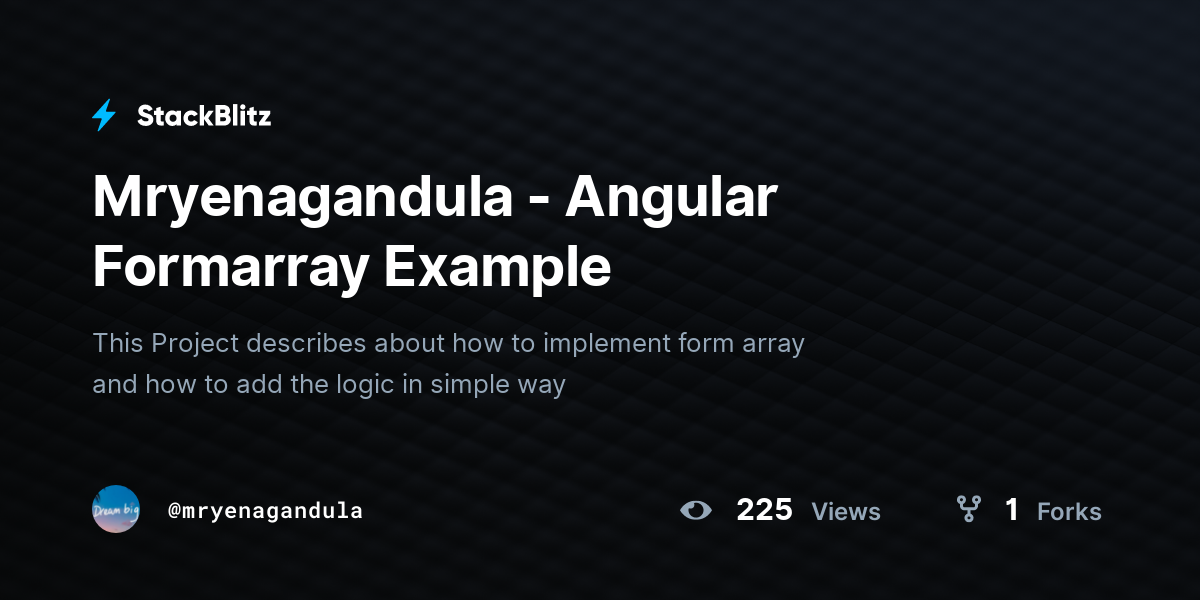 Mryenagandula - Angular Formarray Example - StackBlitz