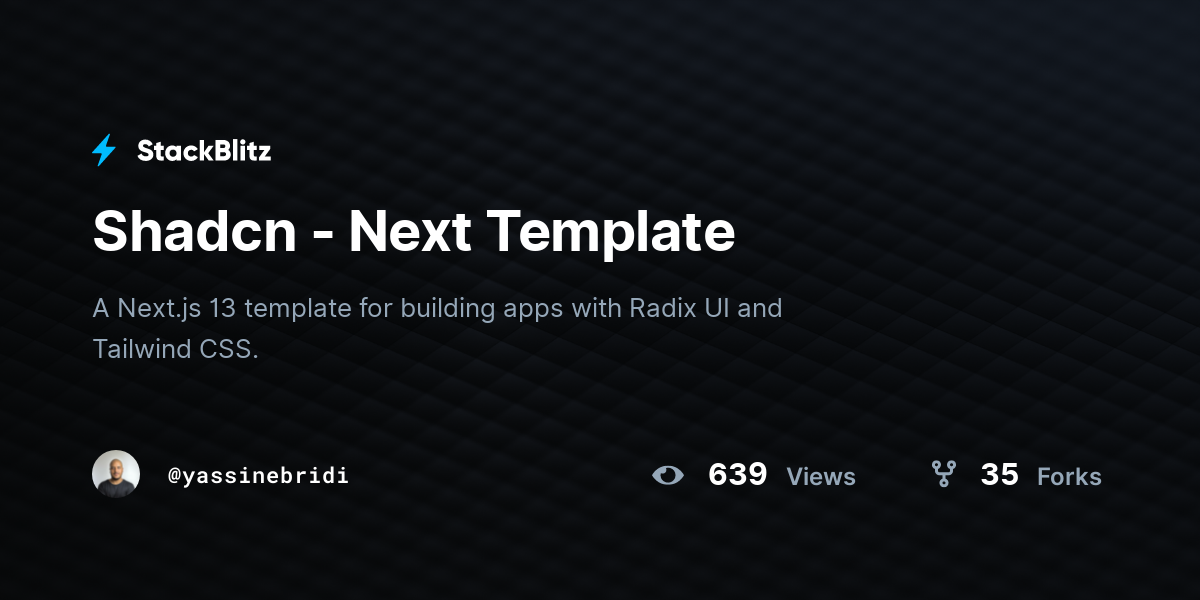 Shadcn Next Template StackBlitz