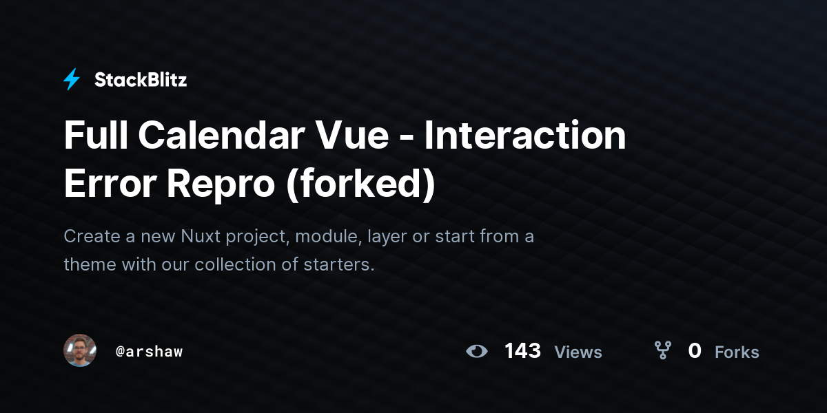 Full calendar vue interaction error repro forked stackblitz