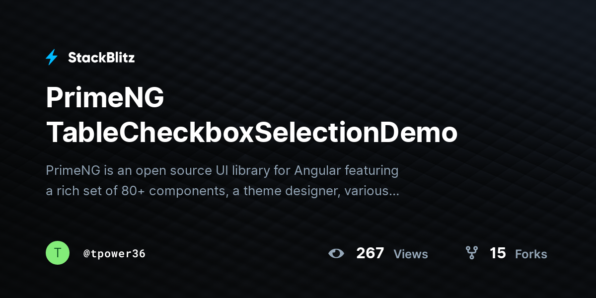 PrimeNG TableCheckboxSelectionDemo - StackBlitz