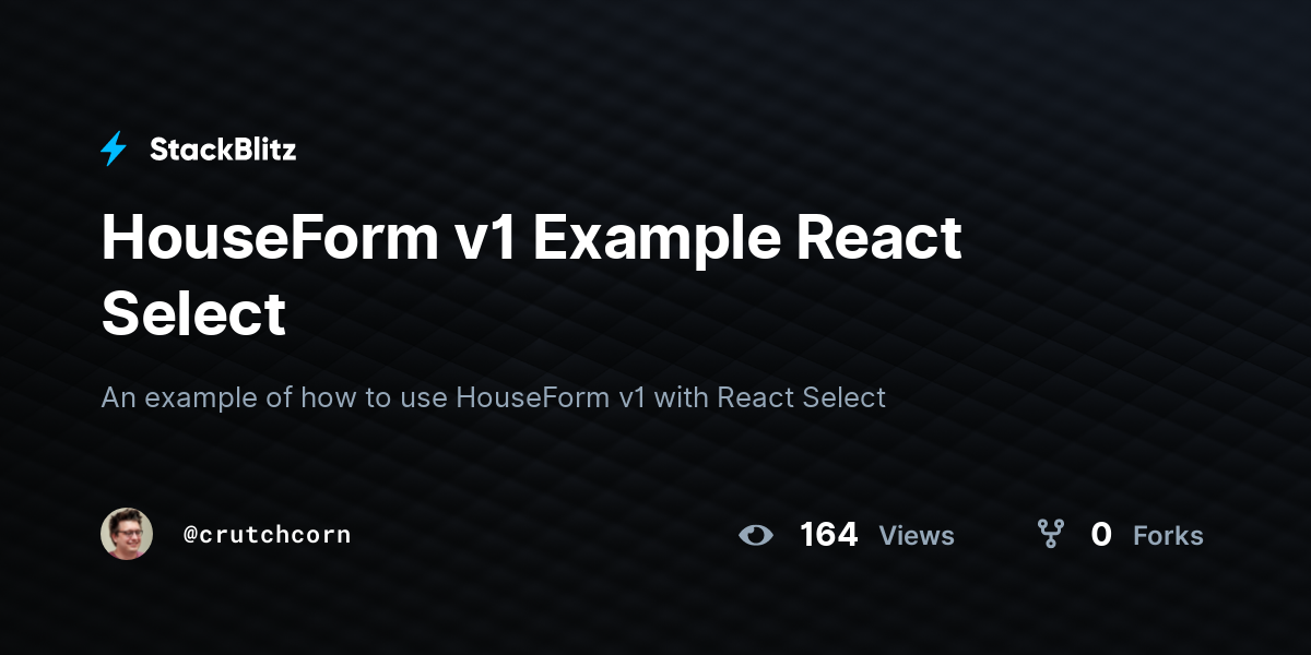 HouseForm v1 Example React Select - StackBlitz