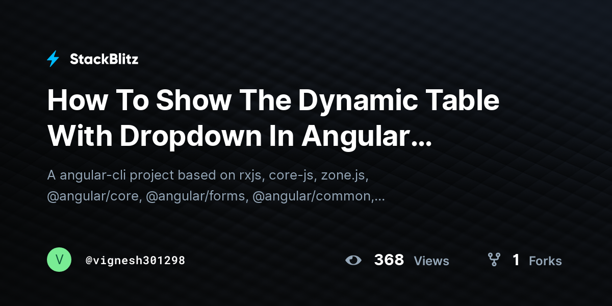 How To Show The Dynamic Table With Dropdown In Angular (forked) StackBlitz