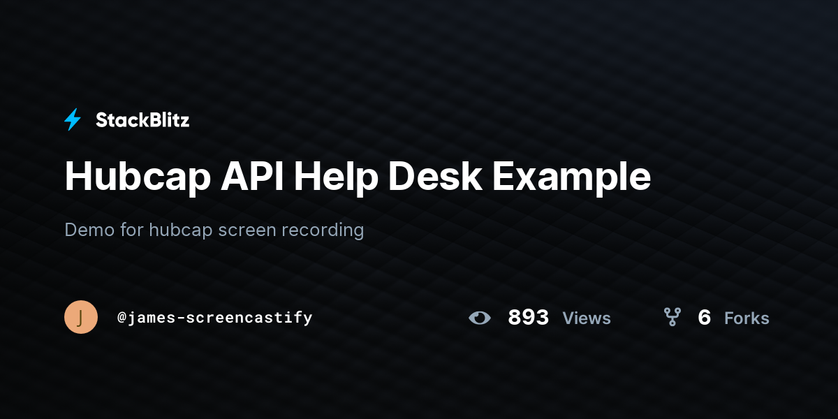 Hubcap API Help Desk Example - StackBlitz
